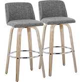 Toriano 30" Swivel Bar Stool White Washed Wood & Grey Noise Fabric with Chrome Footrest (Set of 2)